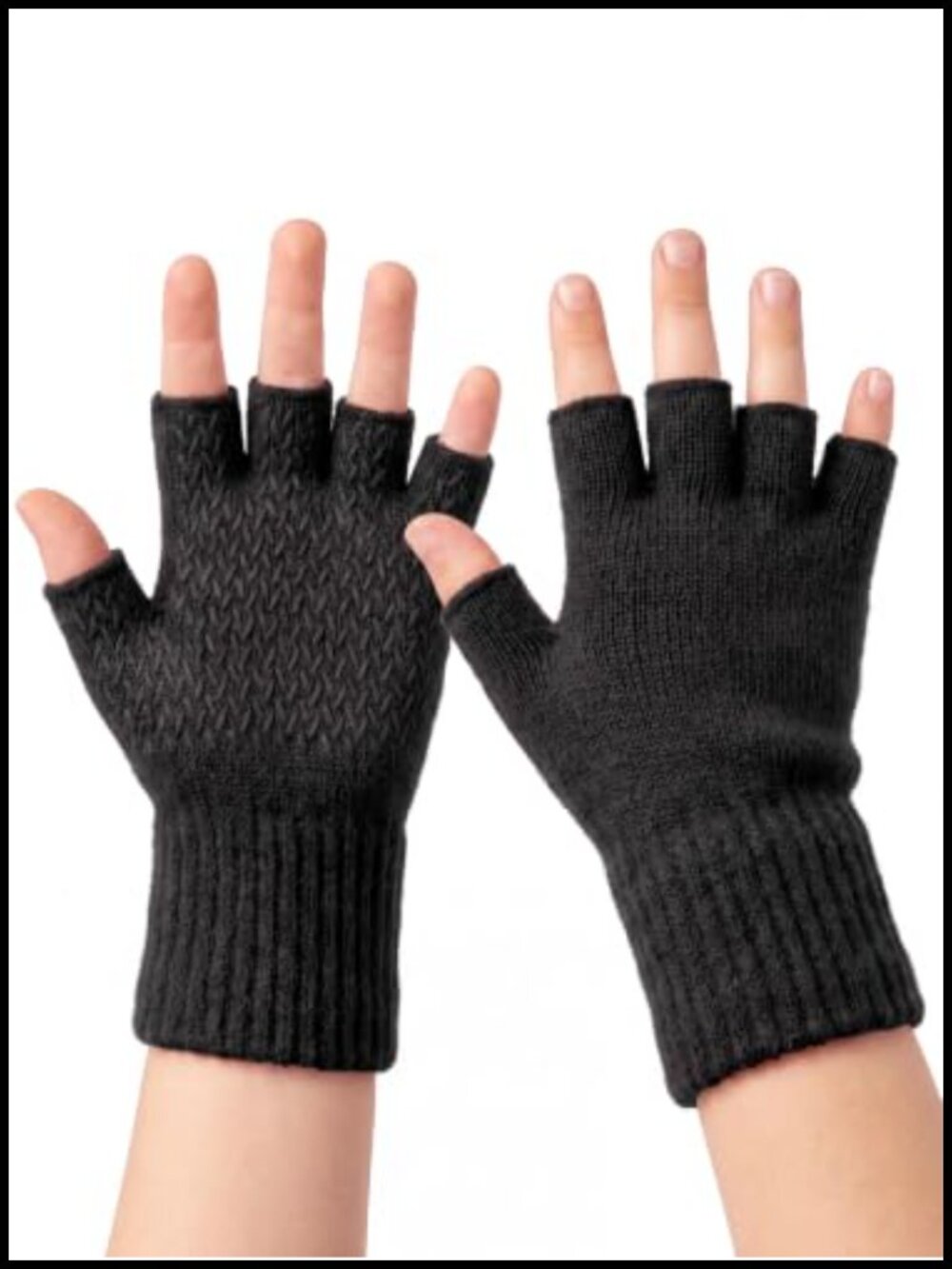 Kids Fingerless Gloves 100% Alpaca Wool Knit Anti-Slip Open Finger